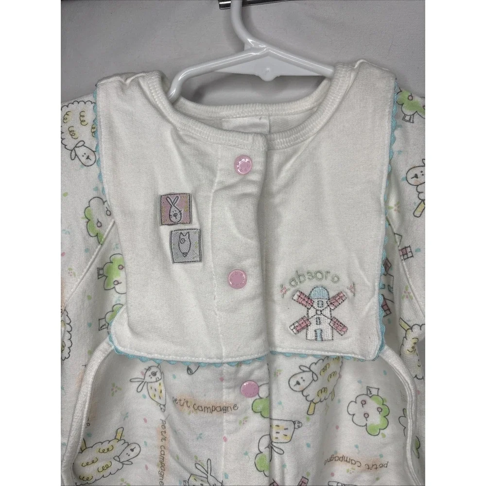 Vtg 90s Absorba 3M Petit Champagne Footless Baby Romper Pastel Sheep Cottagecore